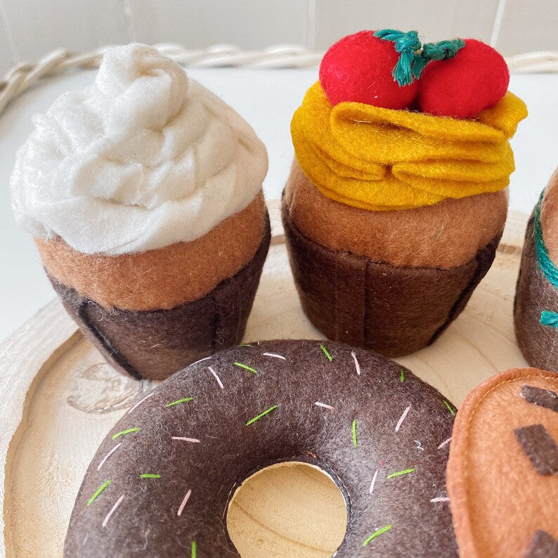 Filz-Backset – Schokoladenmuffins, Donuts, Kekse