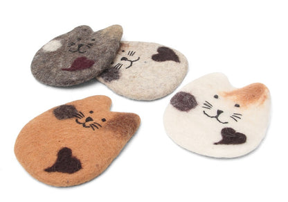 Saugfähige Wollfilz-Untersetzer-Set für Getränke, 4 Stück, 10,5 cm, Katzen-Design, Möbelschutz