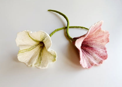 Dekorative Filzblumen, Filzblüten, 12-13 cm, Vintage-Rosa/Mahagoni/Burgunderrot oder Weiß/Grün