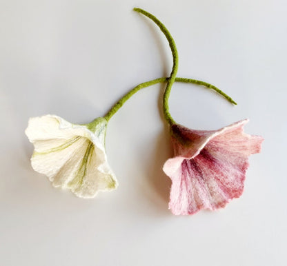 Dekorative Filzblumen, Filzblüten, 12-13 cm, Vintage-Rosa/Mahagoni/Burgunderrot oder Weiß/Grün