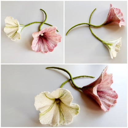 Dekorative Filzblumen, Filzblüten, 12-13 cm, Vintage-Rosa/Mahagoni/Burgunderrot oder Weiß/Grün