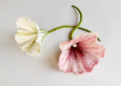 Dekorative Filzblumen, Filzblüten, 12-13 cm, Vintage-Rosa/Mahagoni/Burgunderrot oder Weiß/Grün