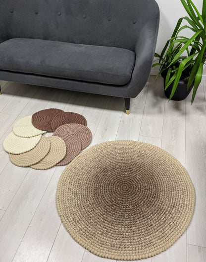 Gehäkelte Stuhlauflage Wollfilz Caffe Latte Sitzkissen 33 cm