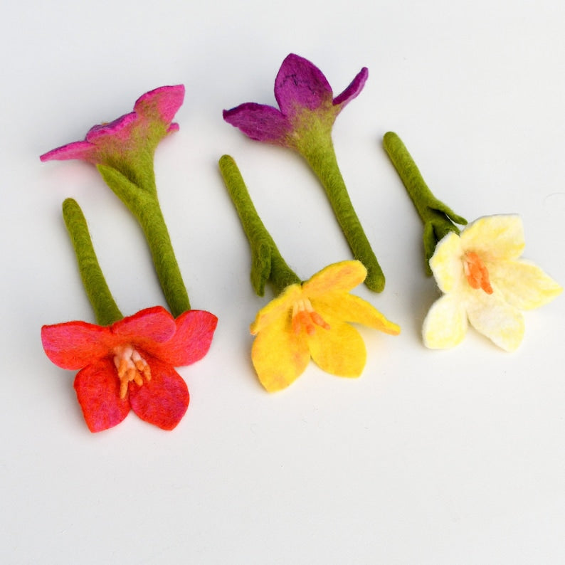 Filzblumen Bunt 5er-Set Sensorisches Spielzeug Blumenarrangement Waldorf