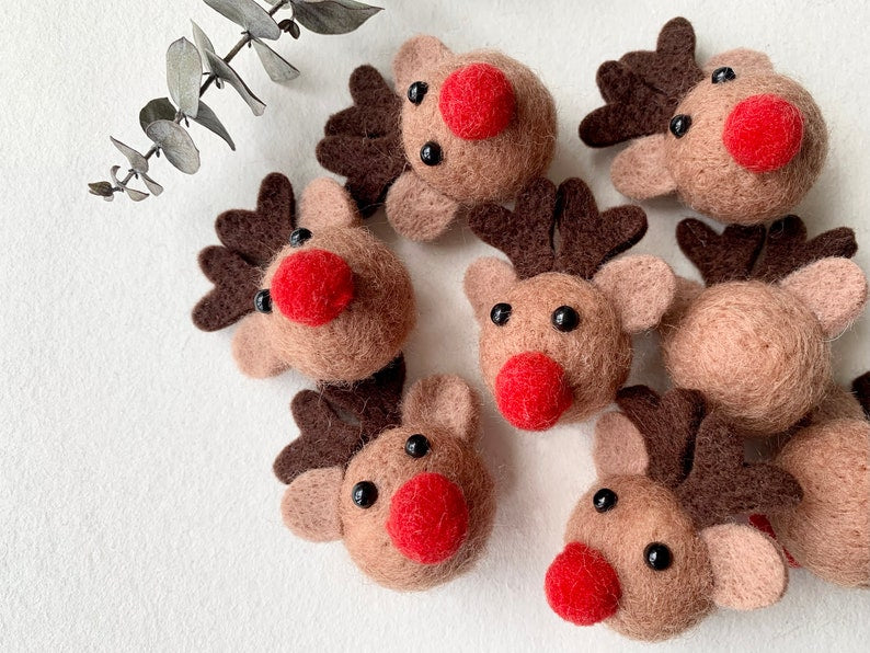 Gefilzte Rentiere, Filz-Rentierkopf 3 cm, Nadelgefilzte Weihnachtsdekoration