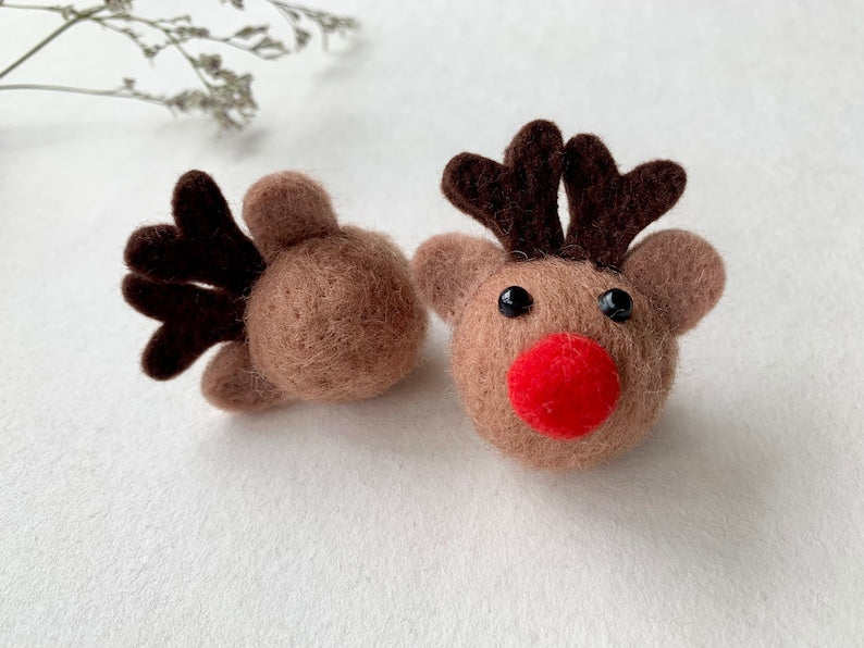 Gefilzte Rentiere, Filz-Rentierkopf 3 cm, Nadelgefilzte Weihnachtsdekoration