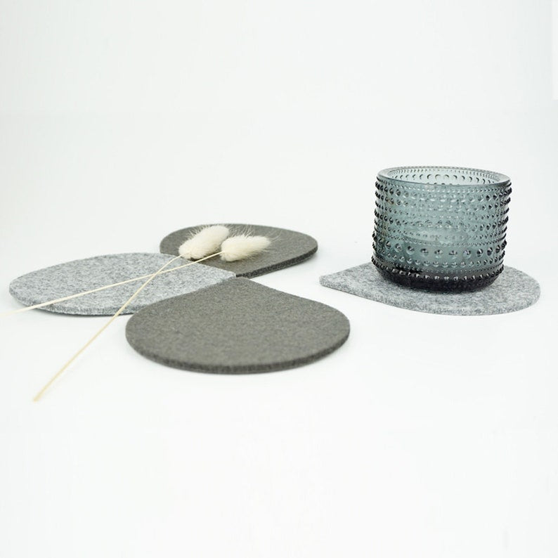 Glasuntersetzer, tropfenförmiges Design, 4-teiliges Set – Filzmaterial, 110 x 110 mm
