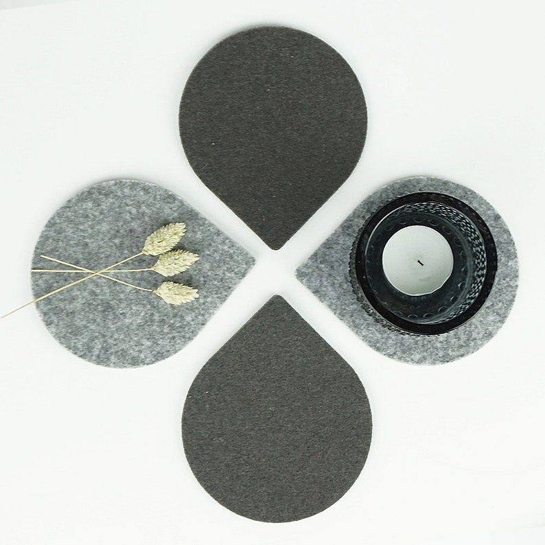 Glasuntersetzer, tropfenförmiges Design, 4-teiliges Set – Filzmaterial, 110 x 110 mm