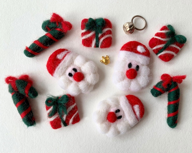 Wollfilz Weihnachtsmann Ornament, Handgemachte Weihnachtsdekoration Nikolaus Zuckerstange Geschenkbox