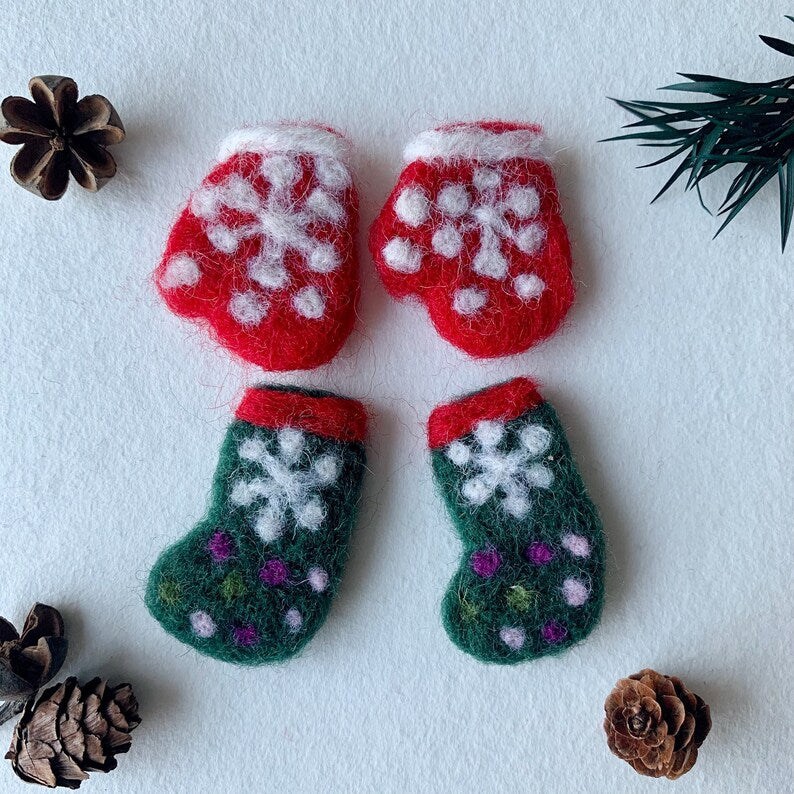 Wollfilz Socken Handschuhe Nadelfilz Weihnachtsdekoration Basteln