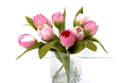 Gefilzte Tulpe mit Stiel und Blatt, rosa/weiß, 30 cm