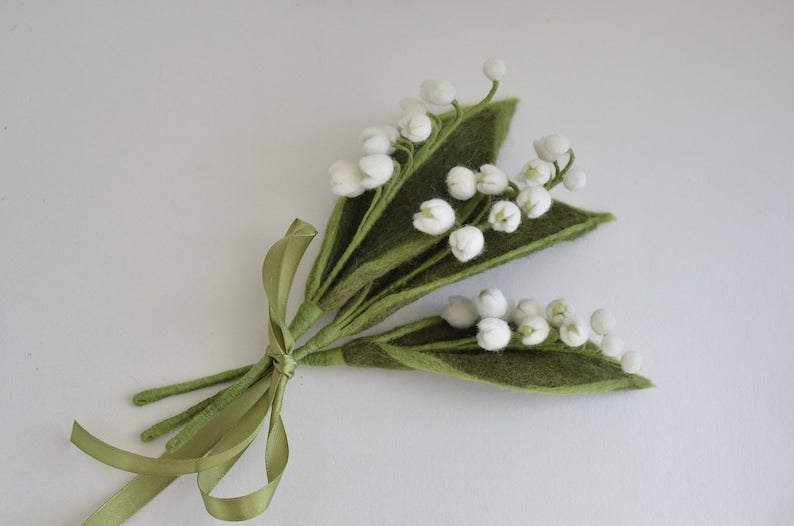 Filz Maiglöckchen Strauß Wildblumen Stengel 3 Stiele Frühlingsdeko Weiß