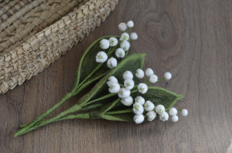 Filz Maiglöckchen Strauß Wildblumen Stengel 3 Stiele Frühlingsdeko Weiß