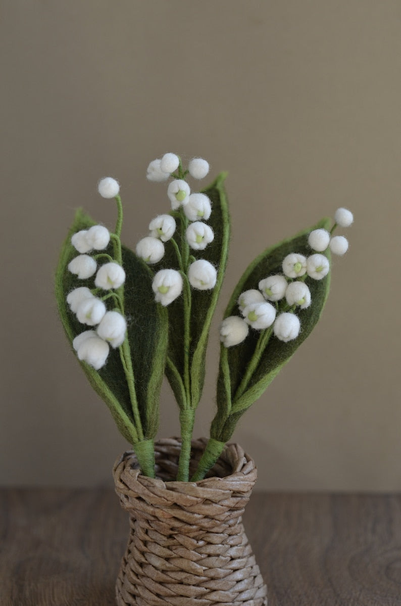 Filz Maiglöckchen Strauß Wildblumen Stengel 3 Stiele Frühlingsdeko Weiß