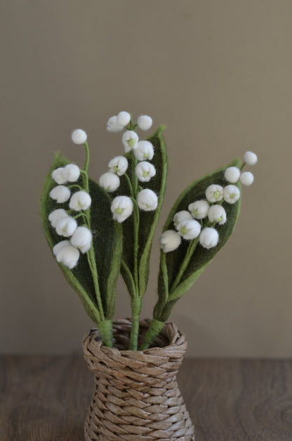 Filz Maiglöckchen Strauß Wildblumen Stengel 3 Stiele Frühlingsdeko Weiß