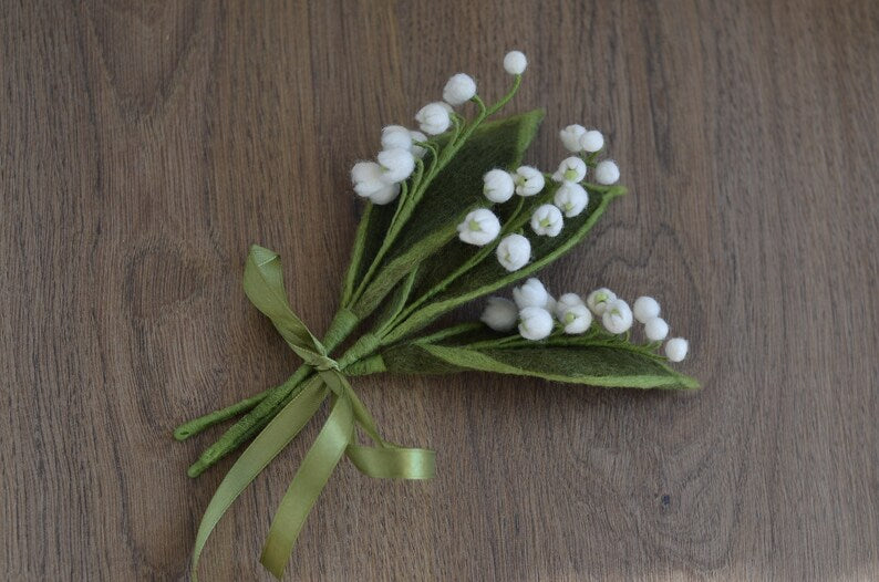 Filz Maiglöckchen Strauß Wildblumen Stengel 3 Stiele Frühlingsdeko Weiß