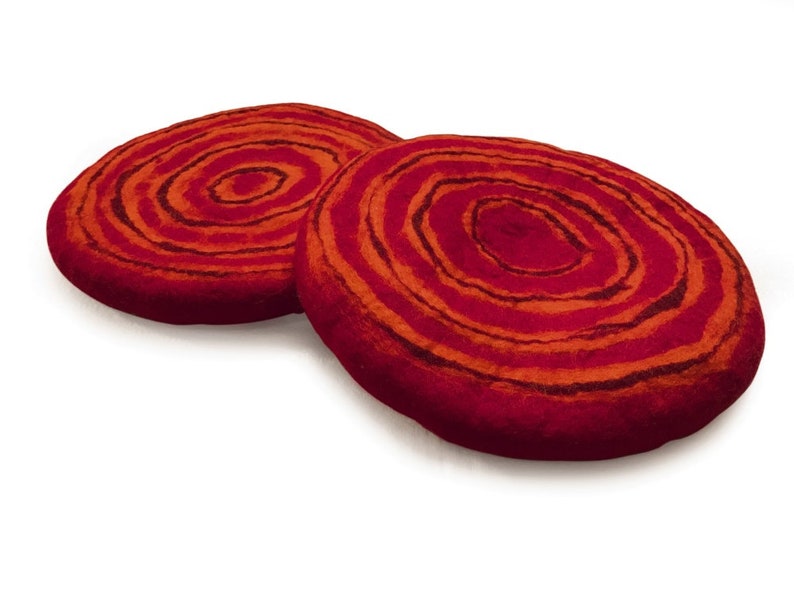 Filz-Sitzkissen Orange Rot 100% Wolle Ø 40cm Höhe 3,5cm