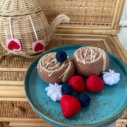 Felt Cinnamon Roll with Strawberries Play Food Set