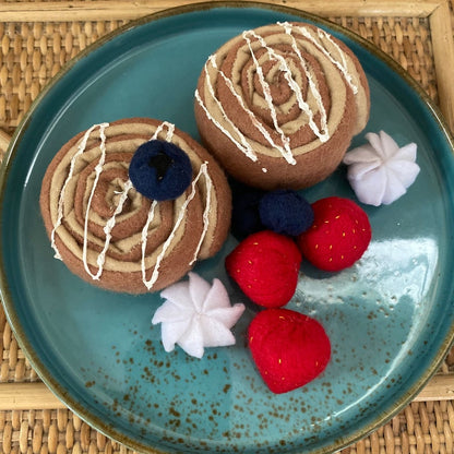 Felt Cinnamon Roll with Strawberries Play Food Set