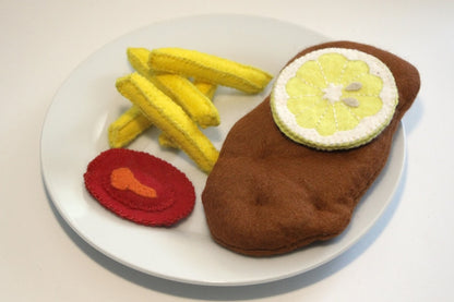 Filz Schnitzel mit Pommes, 15 cm, Spielset für Kaufladen und Spielküche