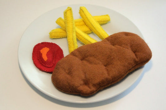 Filz Schnitzel mit Pommes, 15 cm, Spielset für Kaufladen und Spielküche