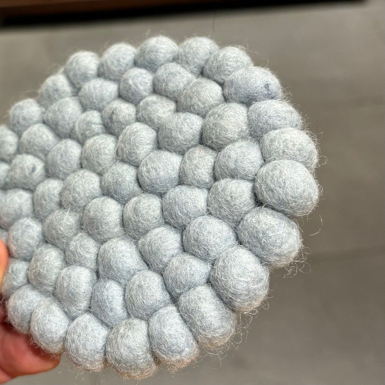 Sheep Wool Felt Ball Coasters, 10x10 cm, Set of 1 or 4