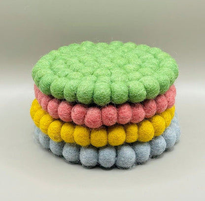 Sheep Wool Felt Ball Coasters, 10x10 cm, Set of 1 or 4