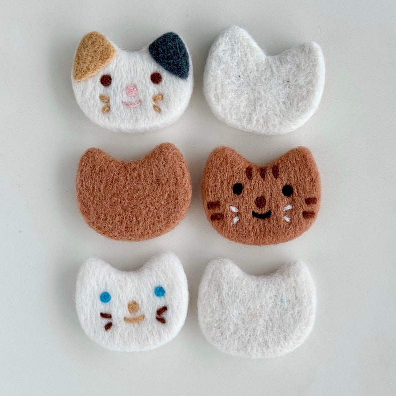 Handgefilzte Wollkatze, Nadelgefilzter Katzenkopf, Bastelverzierung, 4,2 cm