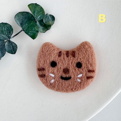 Handgefilzte Wollkatze, Nadelgefilzter Katzenkopf, Bastelverzierung, 4,2 cm