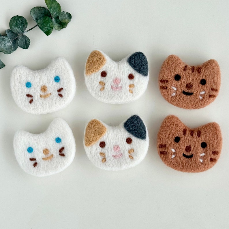 Handgefilzte Wollkatze, Nadelgefilzter Katzenkopf, Bastelverzierung, 4,2 cm