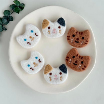 Handgefilzte Wollkatze, Nadelgefilzter Katzenkopf, Bastelverzierung, 4,2 cm