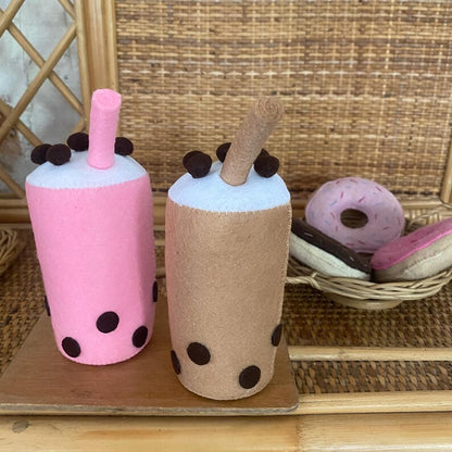 Bubble-Tea-Set aus Filzspielzeug, Geschmacksrichtung Erdbeer-Schokolade