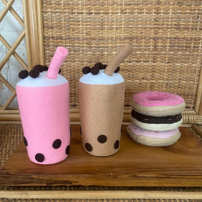 Bubble-Tea-Set aus Filzspielzeug, Geschmacksrichtung Erdbeer-Schokolade