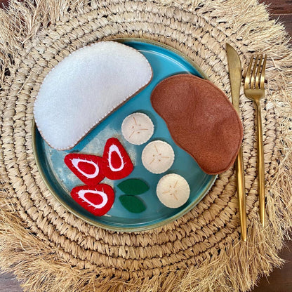 Belegte Filz Brote Spielessen – Lachs, Erdbeeren & Bananen, Schinken, Feigen – Spielküche Zubehör