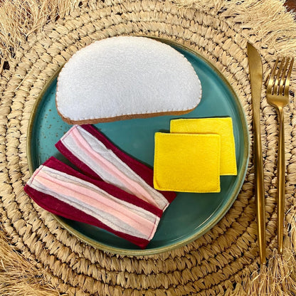 Belegte Filz Brote Spielessen – Lachs, Erdbeeren & Bananen, Schinken, Feigen – Spielküche Zubehör