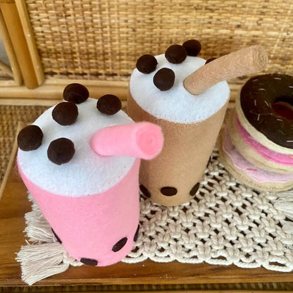 Bubble-Tea-Set aus Filzspielzeug, Geschmacksrichtung Erdbeer-Schokolade