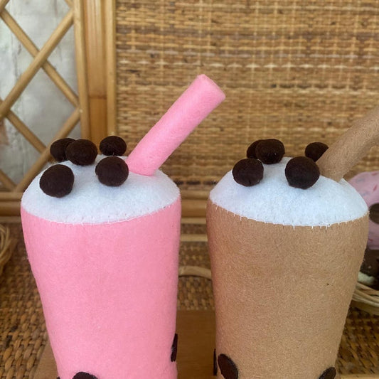 Bubble-Tea-Set aus Filzspielzeug, Geschmacksrichtung Erdbeer-Schokolade