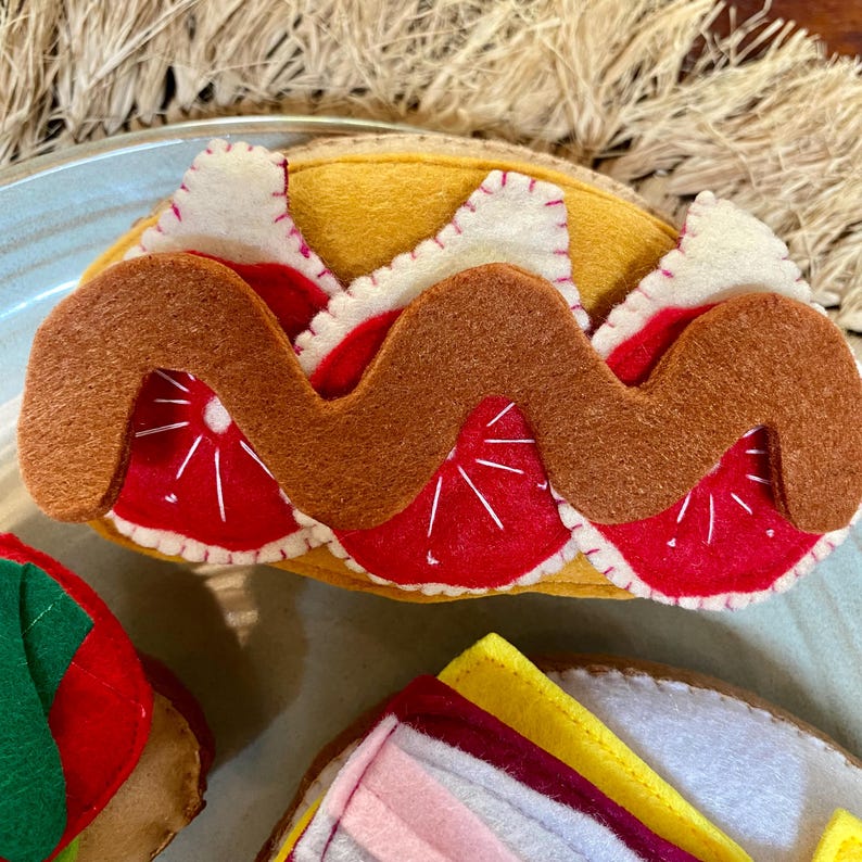 Belegte Filz Brote Spielessen – Lachs, Erdbeeren & Bananen, Schinken, Feigen – Spielküche Zubehör