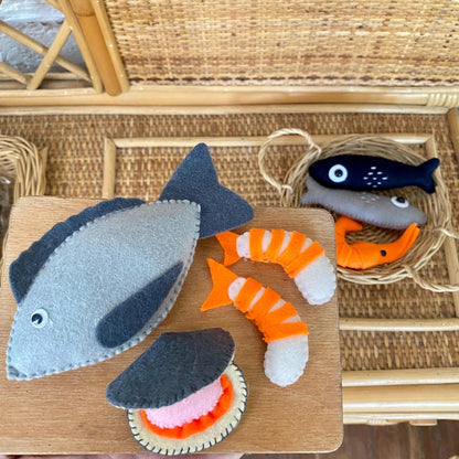 Filzfisch- und Meeresfrüchte-Set – Filzspielzeug-Lebensmittel