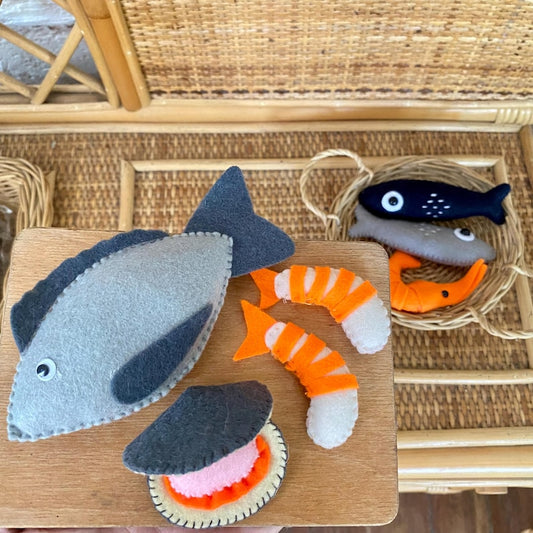 Filzfisch- und Meeresfrüchte-Set – Filzspielzeug-Lebensmittel
