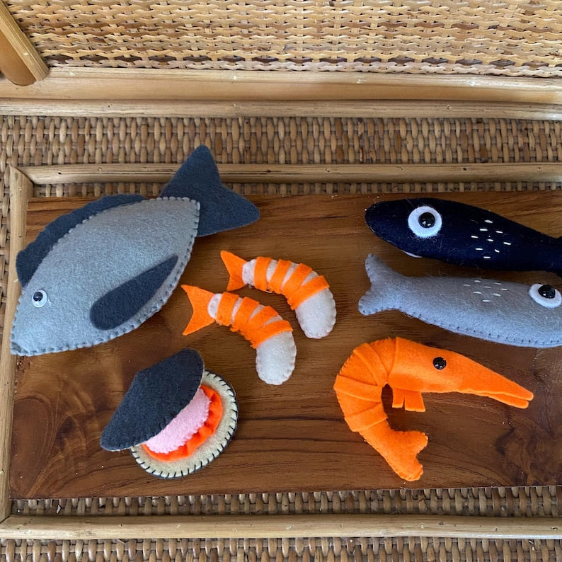 Filzfisch- und Meeresfrüchte-Set – Filzspielzeug-Lebensmittel