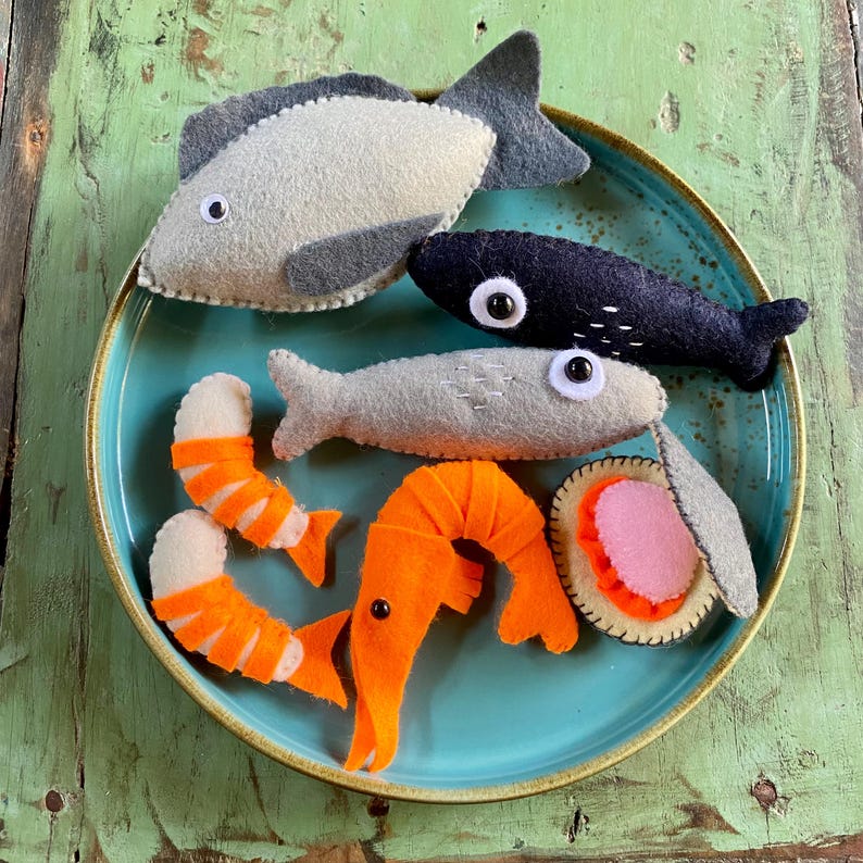 Filzfisch- und Meeresfrüchte-Set – Filzspielzeug-Lebensmittel