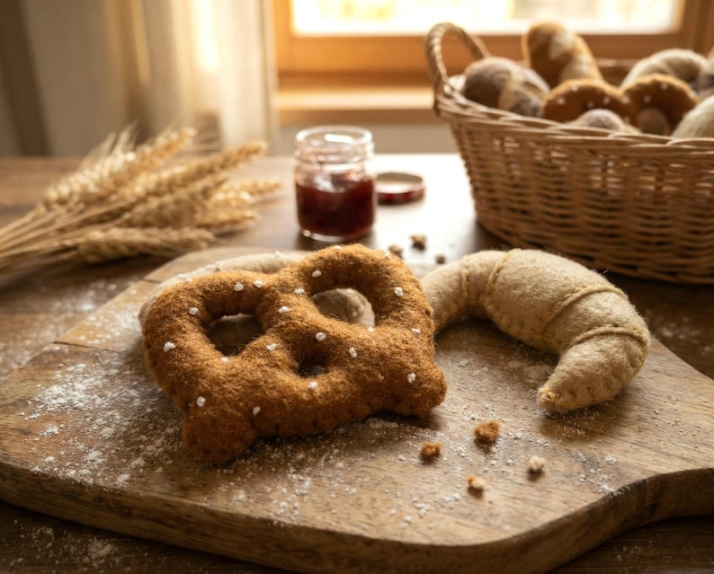Küchenspielzeug – Filzbrezeln und Croissants: Nähvorlagen – Brezeln und Croissants aus Filz nähen