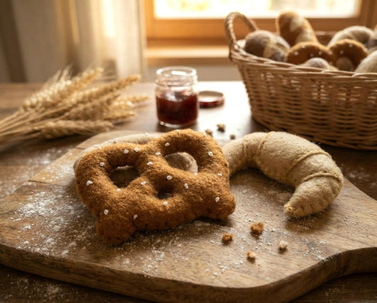 Küchenspielzeug – Filzbrezeln und Croissants: Nähvorlagen – Brezeln und Croissants aus Filz nähen
