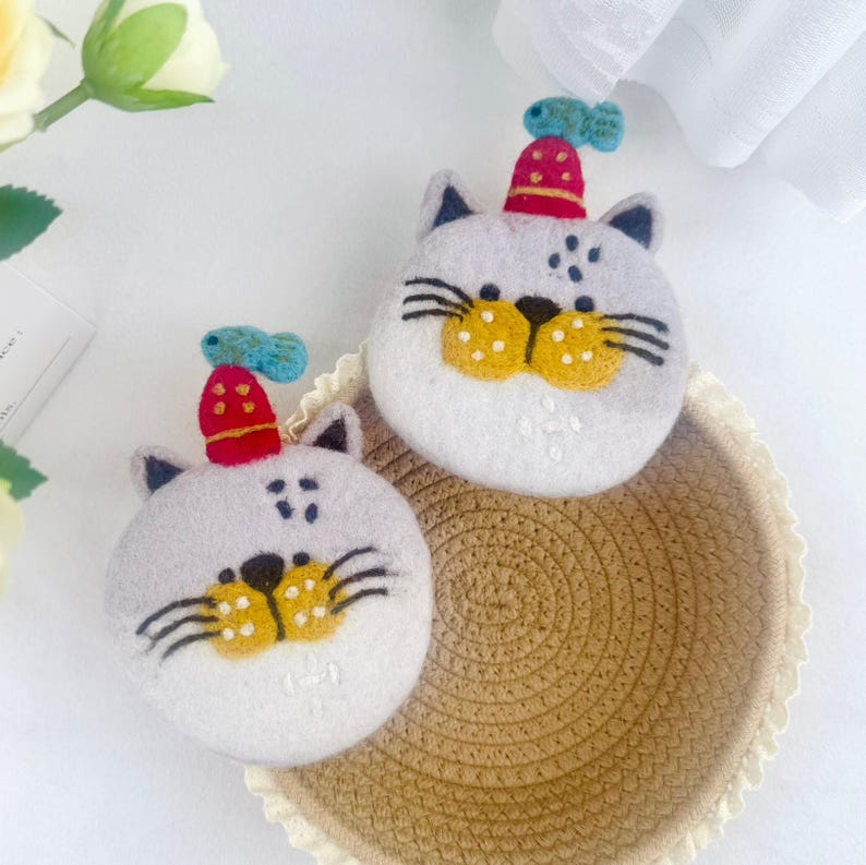 3D Wollfilz Untersetzer Set mit Katze Frosch Ente Pinguin Schwein – Nadelfilz Tassenuntersetzer