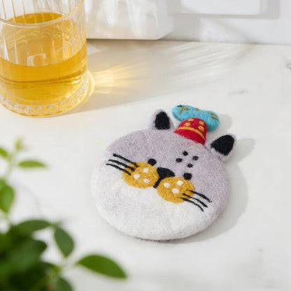 3D Wollfilz Untersetzer Set mit Katze Frosch Ente Pinguin Schwein – Nadelfilz Tassenuntersetzer