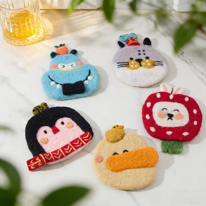 3D Wollfilz Untersetzer Set mit Katze Frosch Ente Pinguin Schwein – Nadelfilz Tassenuntersetzer