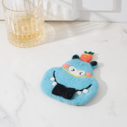 3D Wollfilz Untersetzer Set mit Katze Frosch Ente Pinguin Schwein – Nadelfilz Tassenuntersetzer