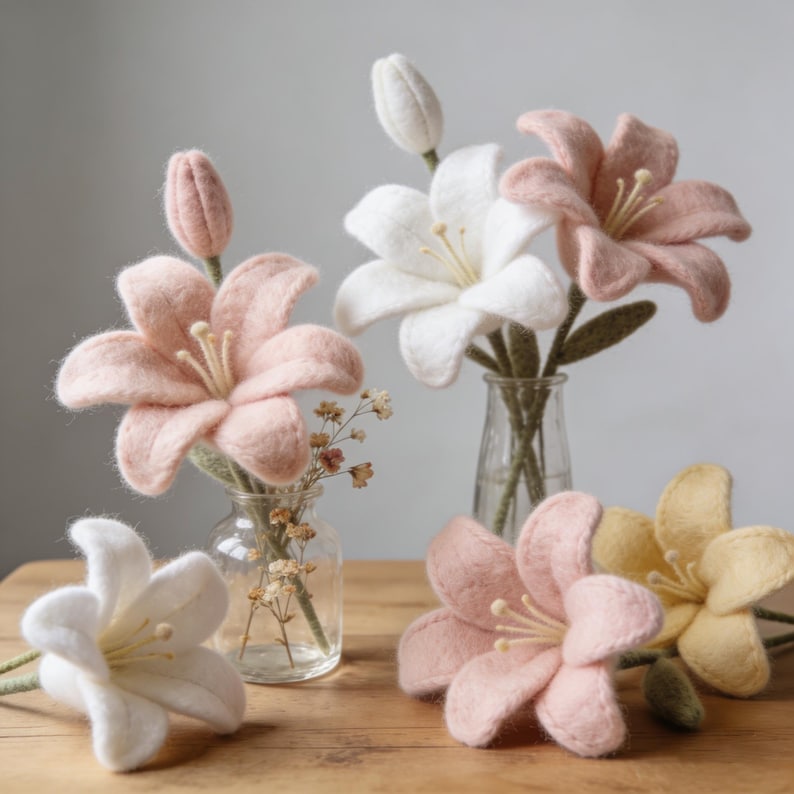 Maiglöckchen Blume aus Naturwollfilz, Einzelne Filzblume, Handgefertigte Dekoration