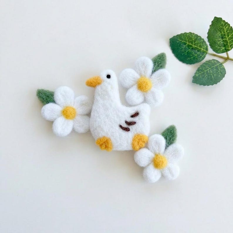 Nadelgefilzte Gans Miniatur 6 cm für Haarspangen Brosche DIY Dekorationen